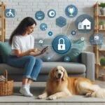 Ilustração mostrando uma casa moderna com dispositivos inteligentes e conectados, representando os benefícios de transformar sua casa em uma casa inteligente.